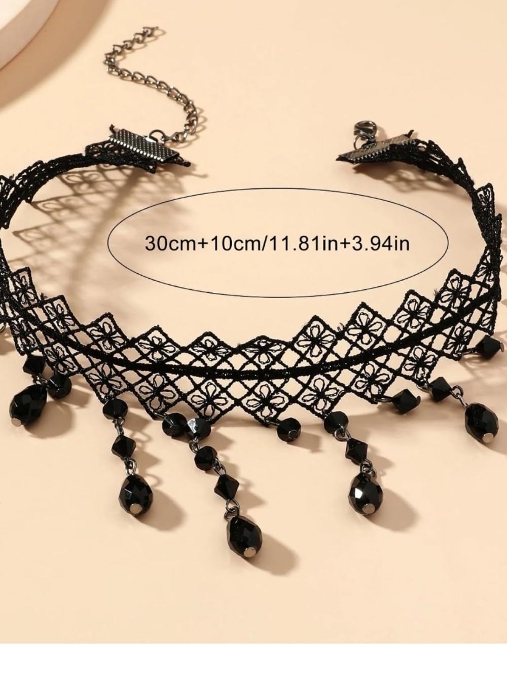 Black Lace Teardrop Choker Necklace - Women Jewelry - Picture 2 of 5